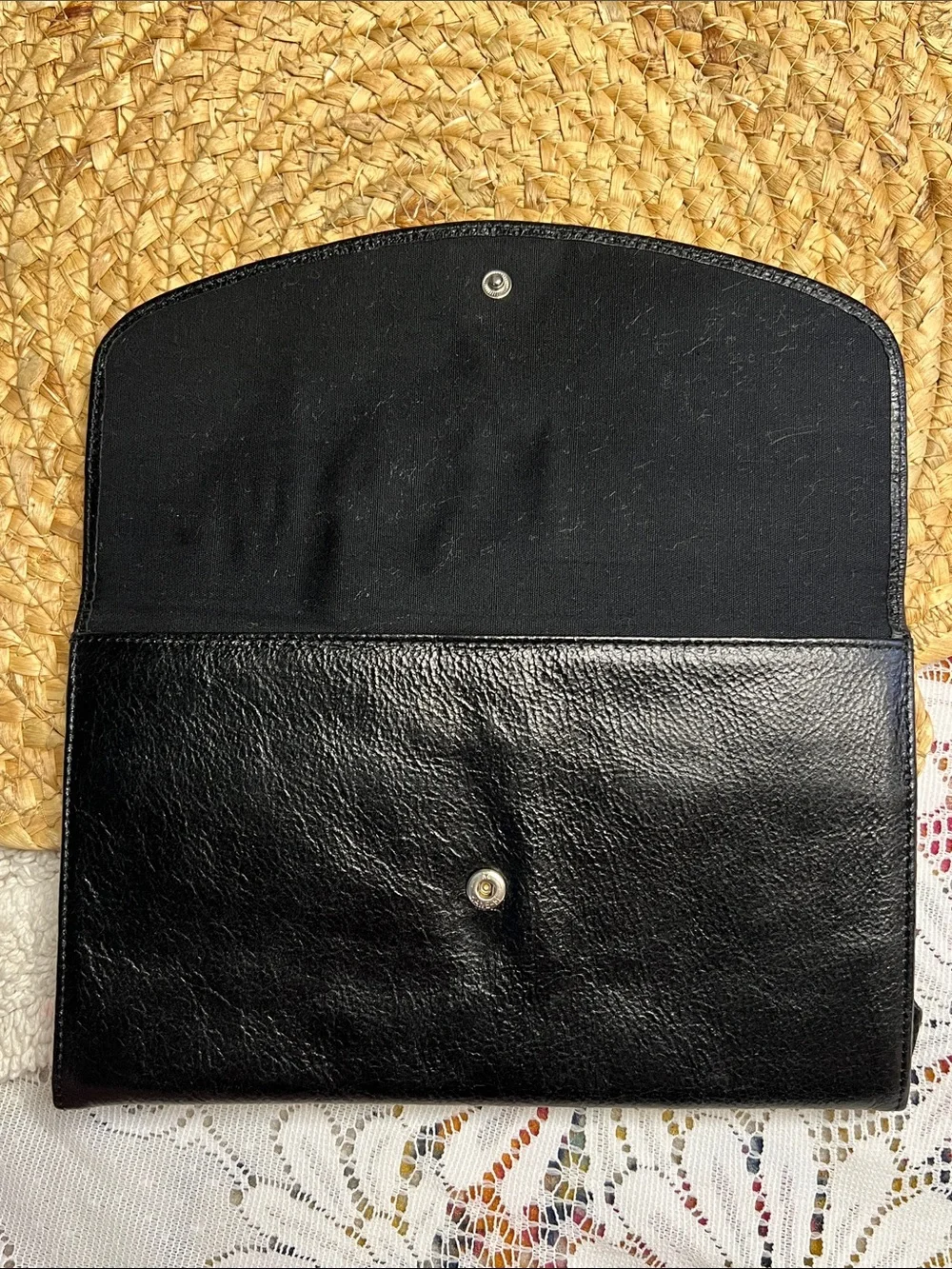Nordstrom Classic Black Soft Leather Women's Clutch Wallet 3 Snap Compartments